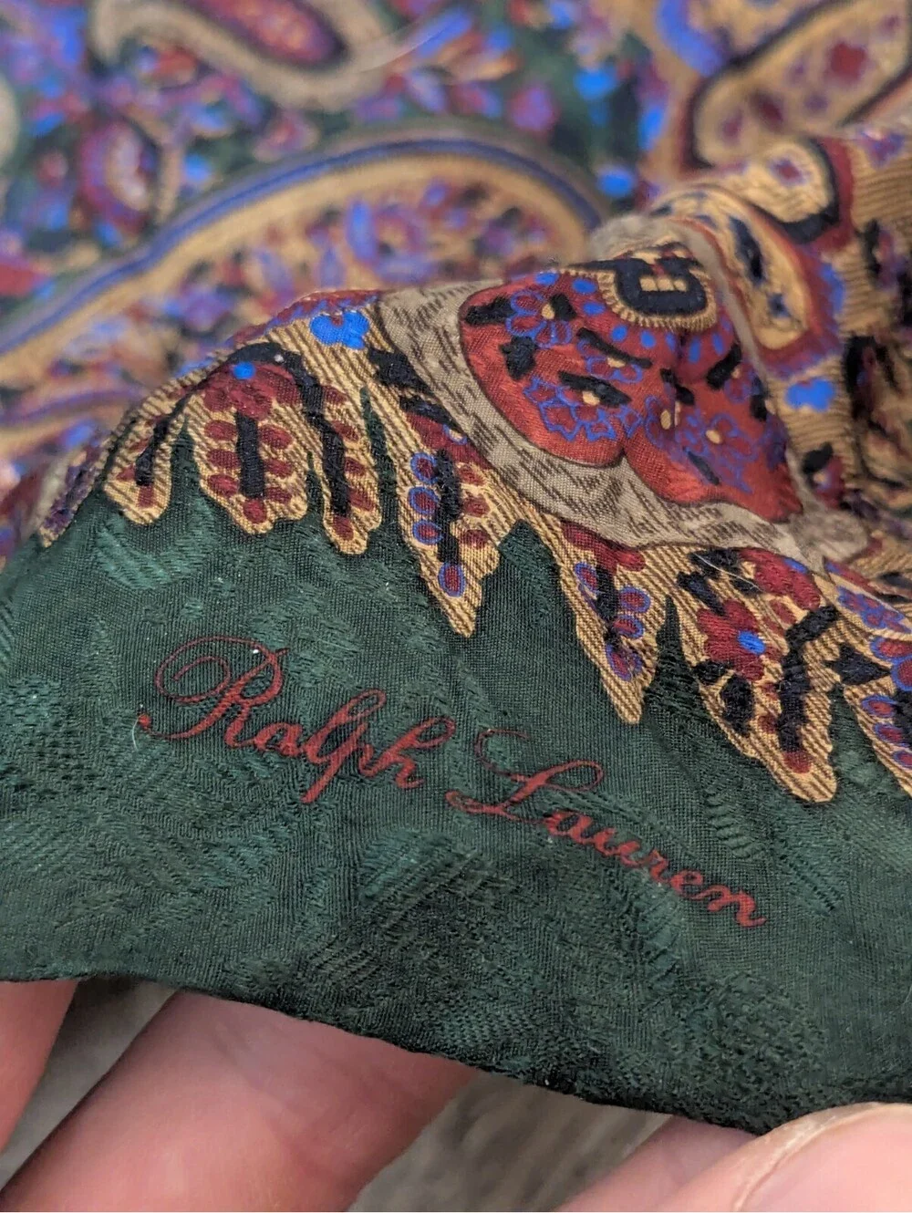 Polo Ralph Lauren green paisley silk scarf